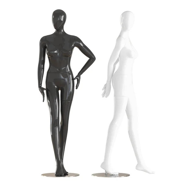 Due manichini femminili senza volto si trovano in pose eleganti su uno sfondo bianco isolato. Rendering 3D — Foto Stock