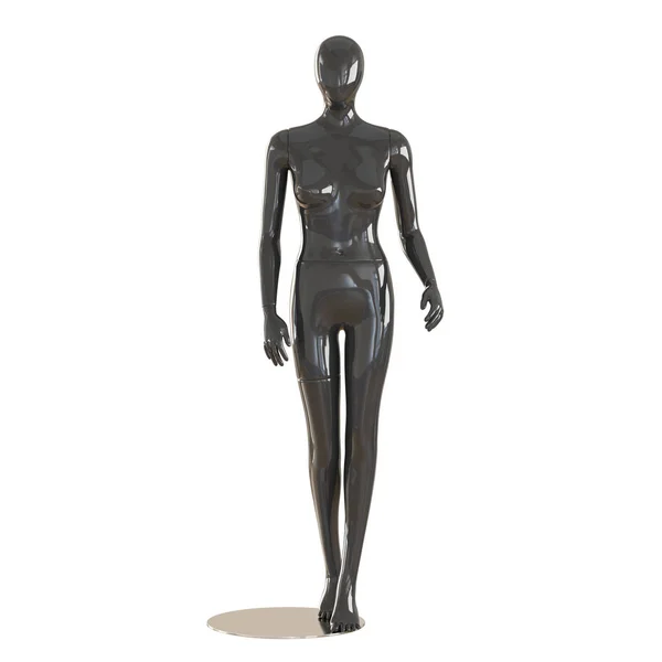Черная женщина-манекен стоит на железном креплении на изолированном белом фоне. 3D рендеринг — стоковое фото