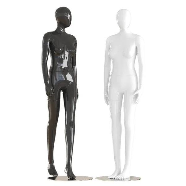 Deux mannequins féminins sans visage se dressent sur un fond blanc isolé. rendu 3D — Photo