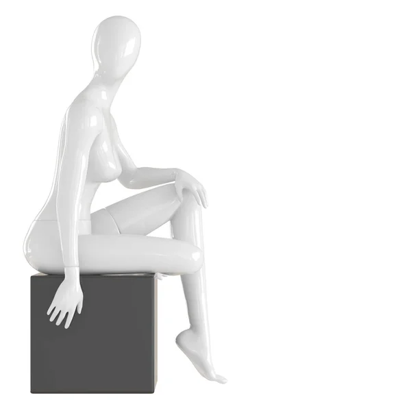 Zasáhnout ženské figuríny sedí na bílé krabici na izolovaném pozadí .3d vykreslování — Stock fotografie
