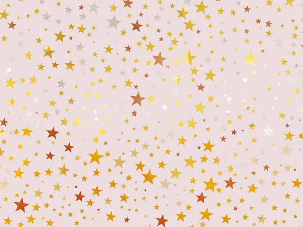 Muitas estrelas são de cor dourada com um efeito reflexivo sobre um fundo rosa. Renderização 3D — Fotografia de Stock
