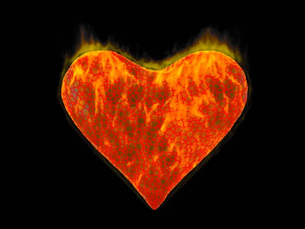 Burning heart with red veins on a black background. 3D rendering — Stock Photo, Image