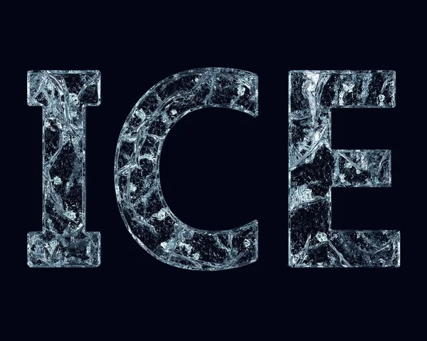 Das Wort Eis besteht aus Eis mit Rissen auf dunklem Grund. 3D-Rendering — Stockfoto
