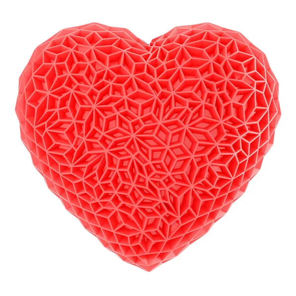 Red plastic curly carved heart on a white background. 3D rendering — Stock Photo, Image