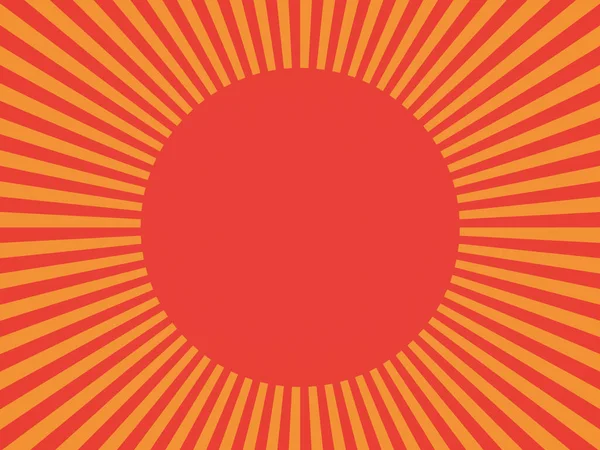 주황색 배경에 햇빛의 형태로 장식이 있는 빨간 원이 있습니다. 3D 렌더링 — 스톡 사진