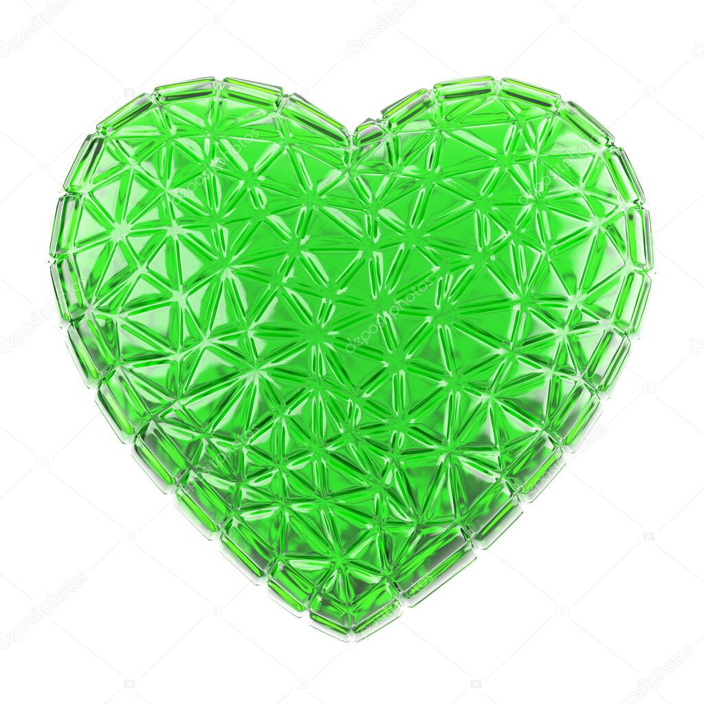 Emerald heart on an isolated background. 3D rendering