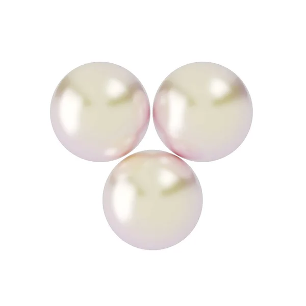 Tre stora pärlor på vit bakgrund. 3D-rendering — Stockfoto
