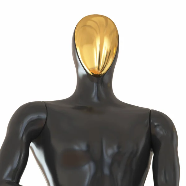 Maniquí masculino negro con una cara dorada. La parte superior del cuerpo del cinturón sobre un fondo blanco. renderizado 3d. — Foto de Stock