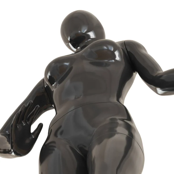 Чорний жіночий манекен з пластику на білому тлі. Вид з нижньої точки. 3D візуалізація — стокове фото