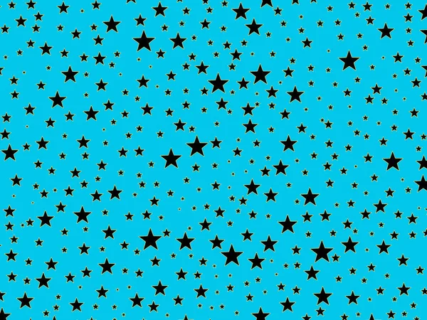 Estrelas pretas contorno retroiluminado amarelo de tamanhos diferentes em um fundo azul. Renderização 3D — Fotografia de Stock
