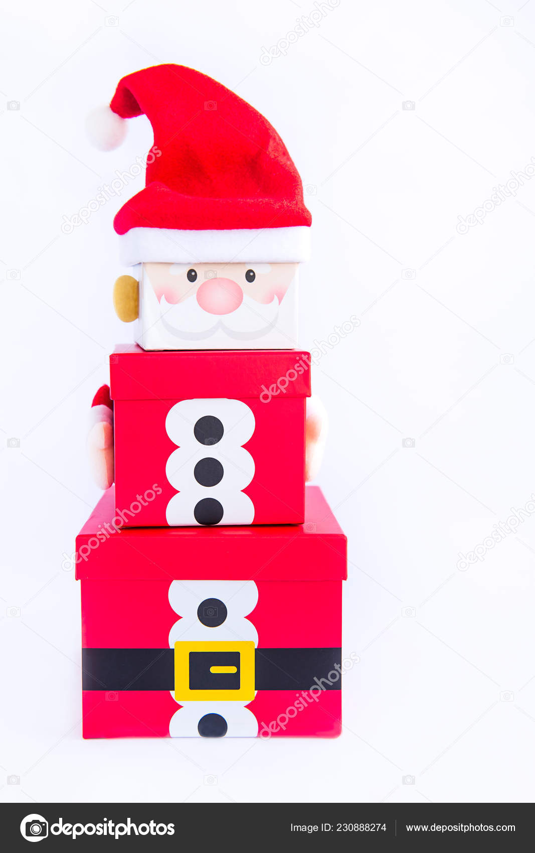 Christmas Gift Boxes Tower Shape Santa Clause White Background Isolated Stock Photo Image By C Okrasyuk