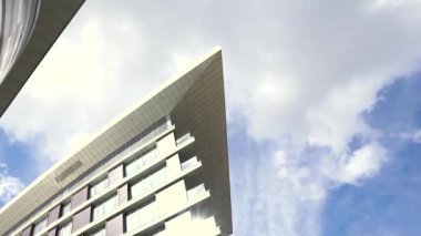 Kentsel mimari, bina, yansıma gökyüzü, timelapse, gökyüzünde bulutlar cam görünümü.