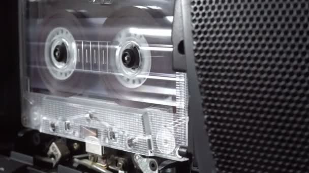 Audio cassette playing old retro tape reels — Stock Video