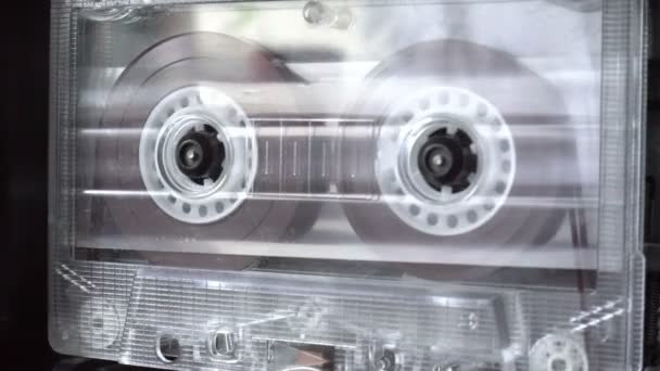Audio cassette playing old retro tape reels — Stock Video