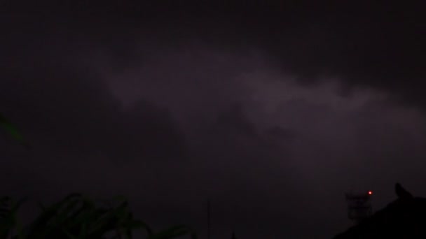 Conjunto de belos relâmpagos em fundo preto. Tempestade elétrica câmera lenta — Vídeo de Stock