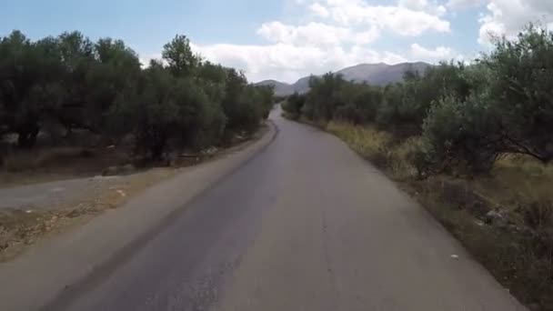 Riding by the crete island greece tourism, olive trees — Stock Video