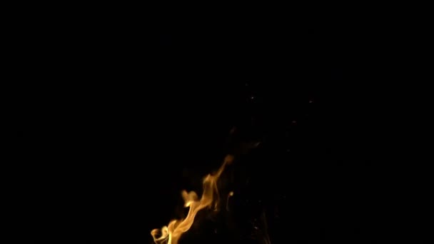 燃える赤い熱い火花は夜空の大火から立ち上る。上の美しい抽象的な背景 — ストック動画