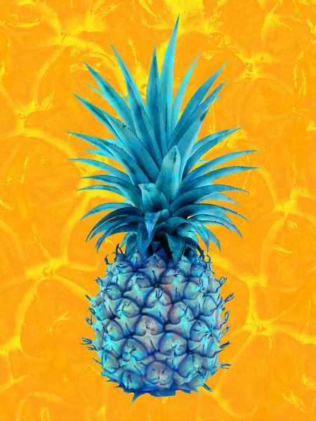 Blaue Ananas Auf Gelbem Hintergrund — Stockfoto