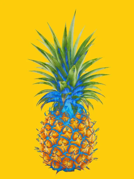 Kleurrijke Ananas Gele Achtergrond — Stockfoto
