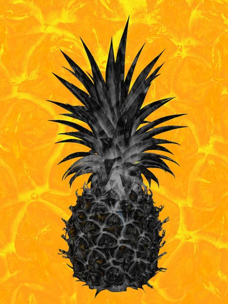 Black Pineapples Yellow Background — Stock Photo, Image