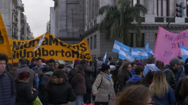 Street Toplantının Tam Vuruş Kürtaj Eylemciler Haziran 2018 Buenos Aires — Stok video