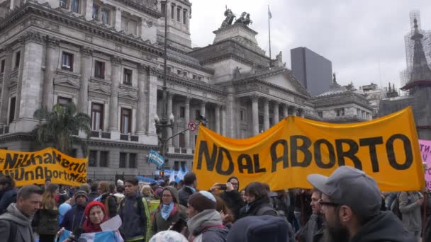 Full Shot Demonstrators Abortion March Front Buenos Aires Congress June — Stock Video