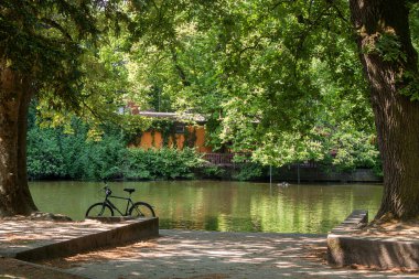 Almanya, Köln 'deki Volksgarten Park' ta güzel bir park sahnesi