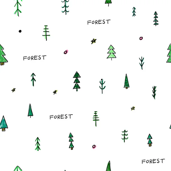 Bosque Árbol Navidad Naturaleza Simple Patrón Sin Costura Ecología Diseño — Archivo Imágenes Vectoriales