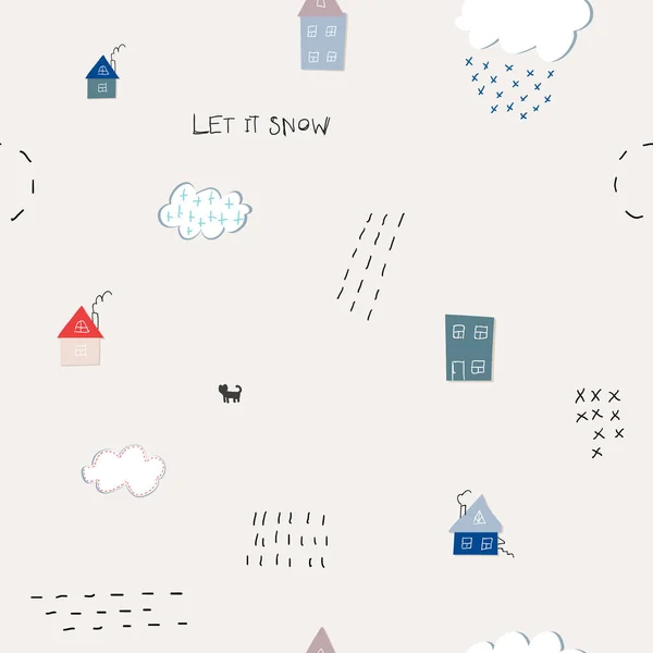 Låt Det Snö Flingor Falla Doodles Enkelt Sömlösa Mönster Grafisk — Stock vektor