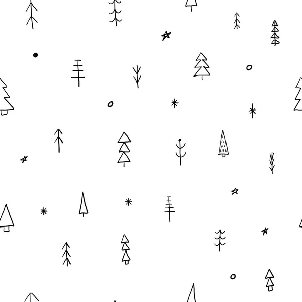 森林圣诞树自然简单无缝图案 生态平面设计的排版元素 手绘明信片 可爱的简单矢量样式 纺织印刷品自然冬季健康绿色环境 — 图库矢量图片