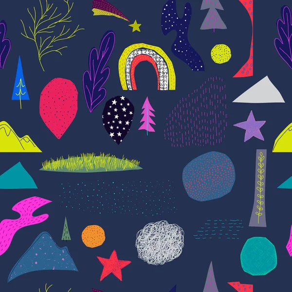 Universe Space Planet Star seamless pattern moon rainbow travel cosmos astronomy inspiration graphic design typography element. Hand written postcard. Cute simple vector paper cutout collage style