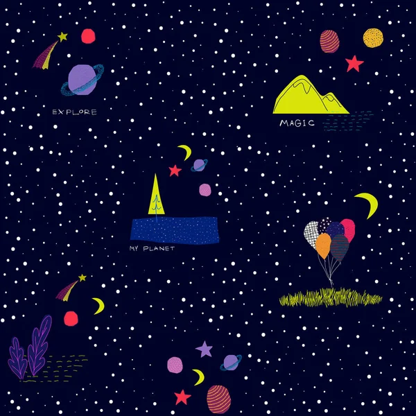 Universe space tree Nature Star seamless pattern