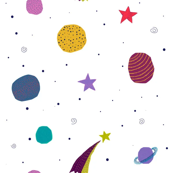 宇宙空間の惑星星のシームレス パターン — ストックベクタ