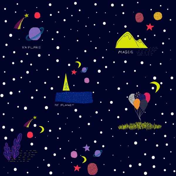 Universe space tree Nature Star seamless pattern