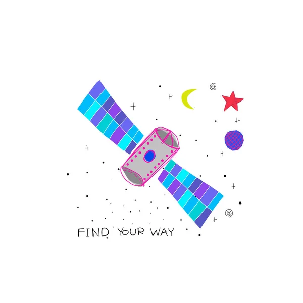 Encuentra tu camino Universo espacio satélite Star card — Vector de stock