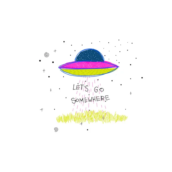 Vamos a algún lugar Universo espacio UFO Star card — Archivo Imágenes Vectoriales