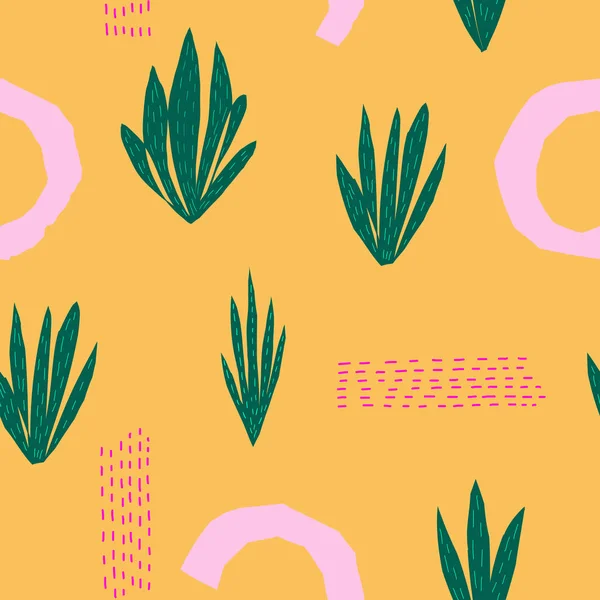 Plante tropicale jaune motif succulent sans couture — Image vectorielle