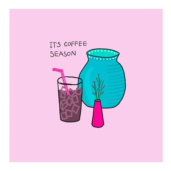 Citaat liefde koffie seizoen typografie Cup bloemen — Stockvector