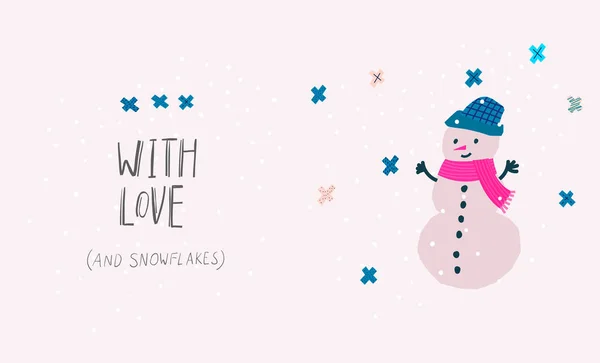 Com amor neve boneco de neve inverno Natal temporada — Vetor de Stock