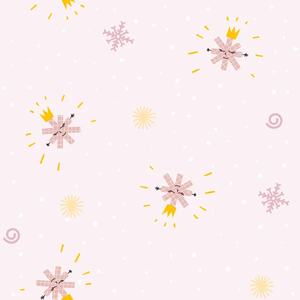 Winter handgezeichnete Schneeflocken nahtloses Muster — Stockvektor