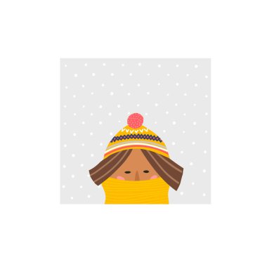 Donmuş kız şapkası eşarp kış çizimi