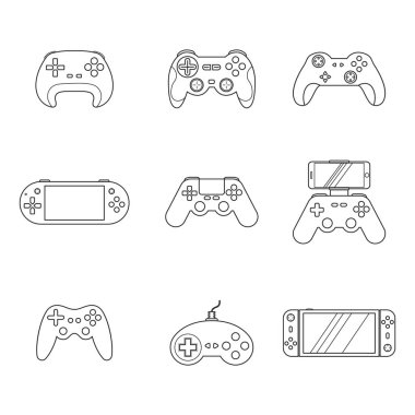 Satırı simgesi retro ve modern gampads ve joystick oyun için ayarla