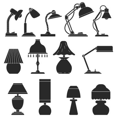 Simge siluet modern ve retro masa lambası ışık ve başucu lamba ayarla