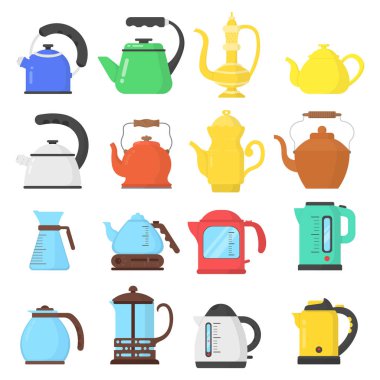 Küme simgesi düz modern elektrik ve retro su ısıtıcısı