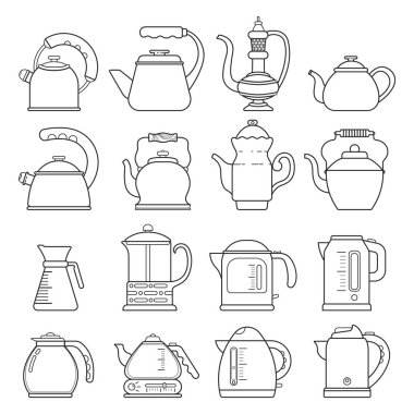 Küme simgesi satır modern elektrik ve retro çaydanlık