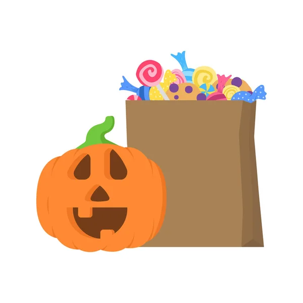 Citrouille Halloween Autour Paquet Papier Avec Des Bonbons Des Sucettes — Image vectorielle