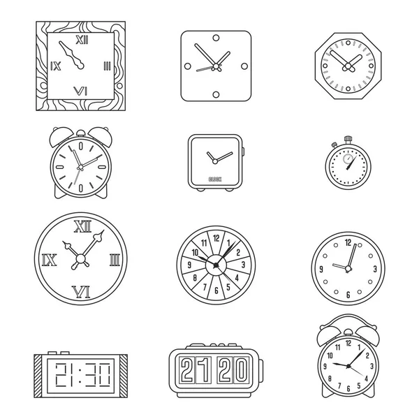 Set Icon Line Modern Retro Wall Clock Alarm Clock — Stock Vector
