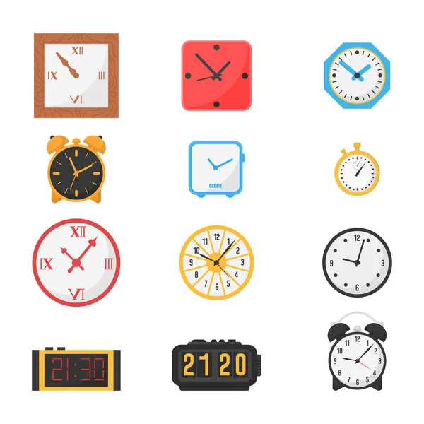 Set Icon Modern Retro Wall Clock Alarm Clock — Stock Vector