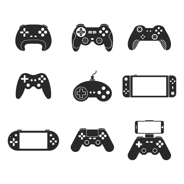 Bundel Silhouet Pictogram Retro Moderne Gampads Joysticks Voor Spel — Stockvector