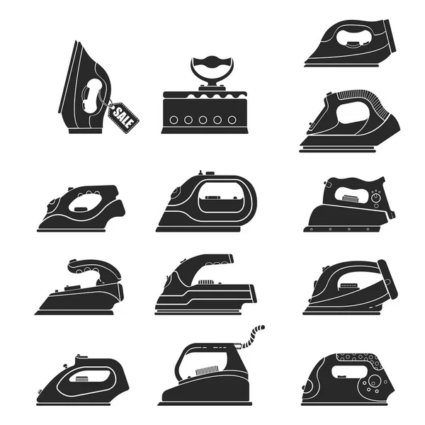 Set Silhouet Pictogram Modern Retro Strijkijzer — Stockvector